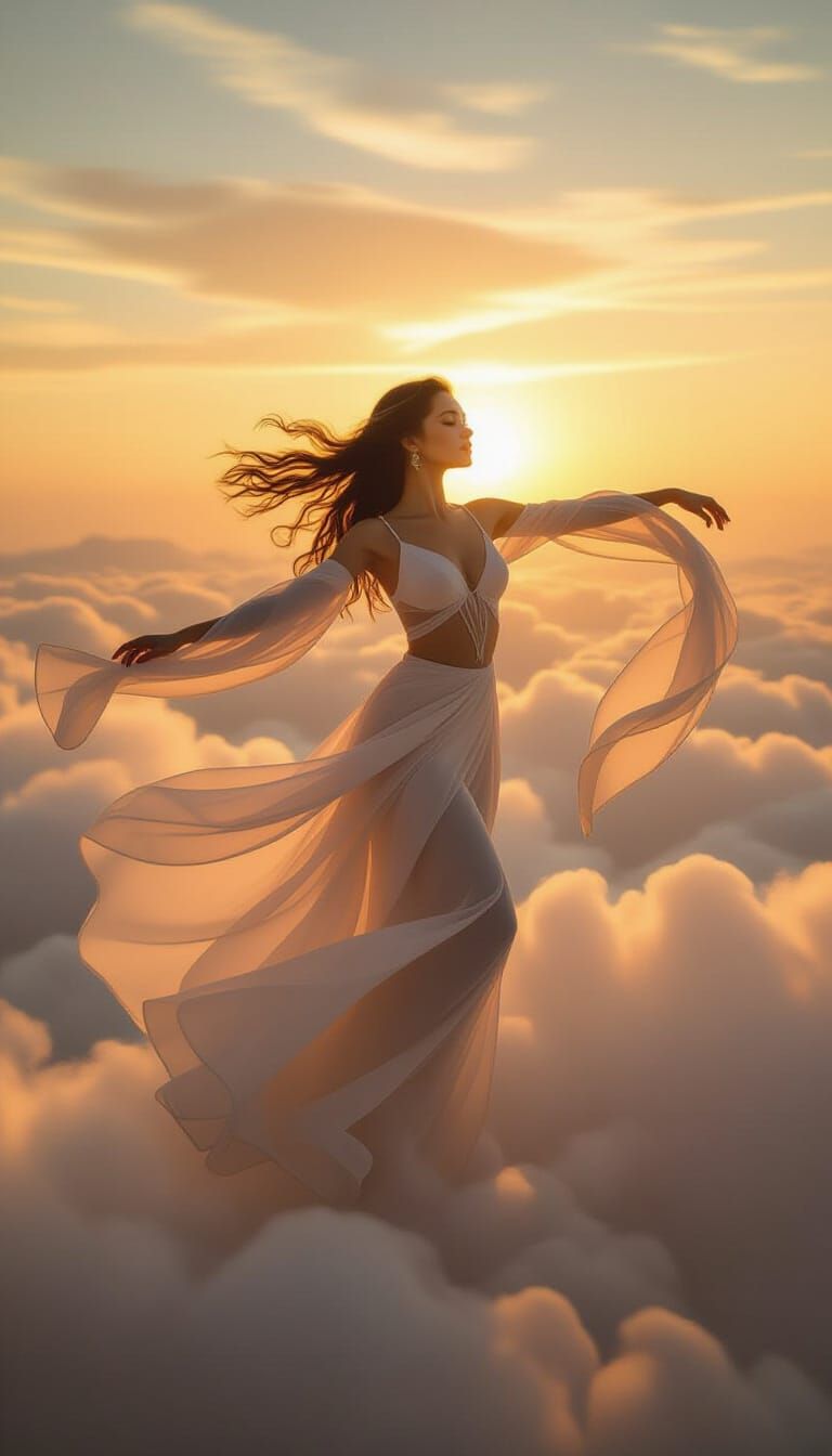 Ethereal Wind Dancer on Golden Clouds