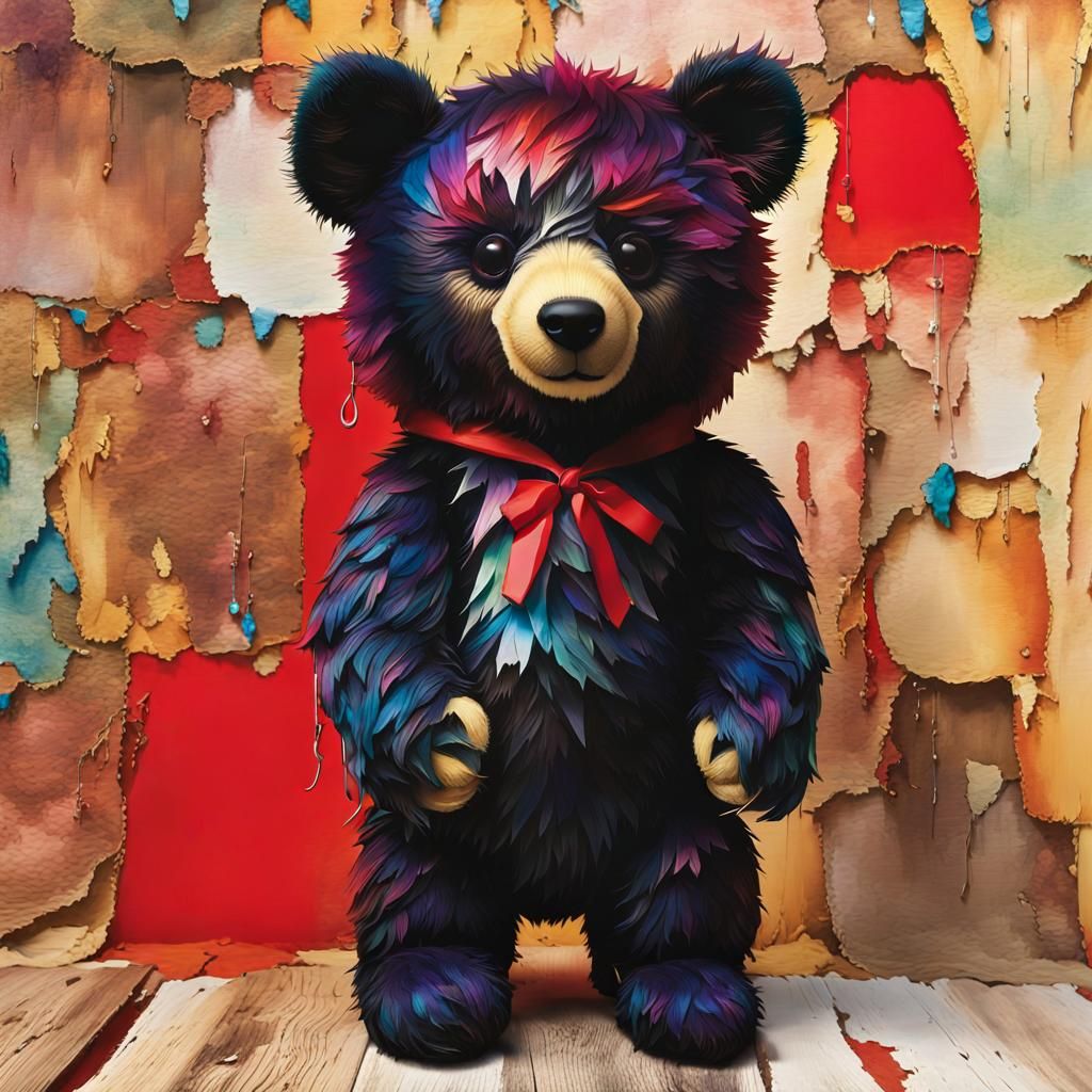 Vintage Teddy Bear Portrait in Jelly Sculpture Style