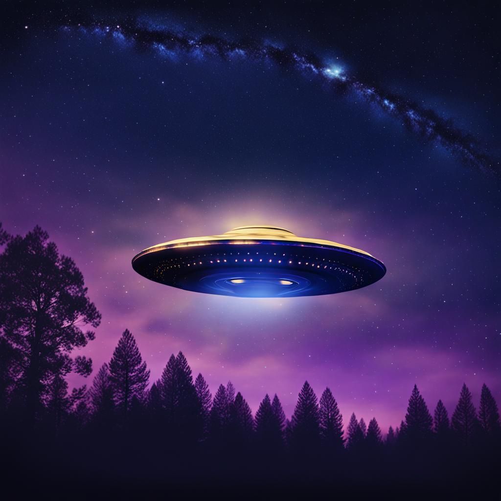 UFO Flying Saucer in Starry Night Sky