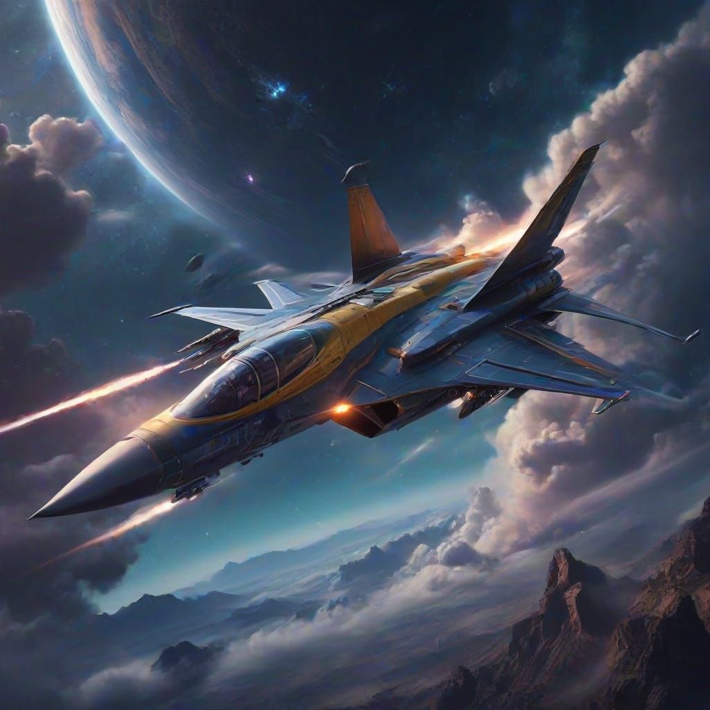 Sleek Jet Fighter Soars Through Starry Night Sky in Unreal E...