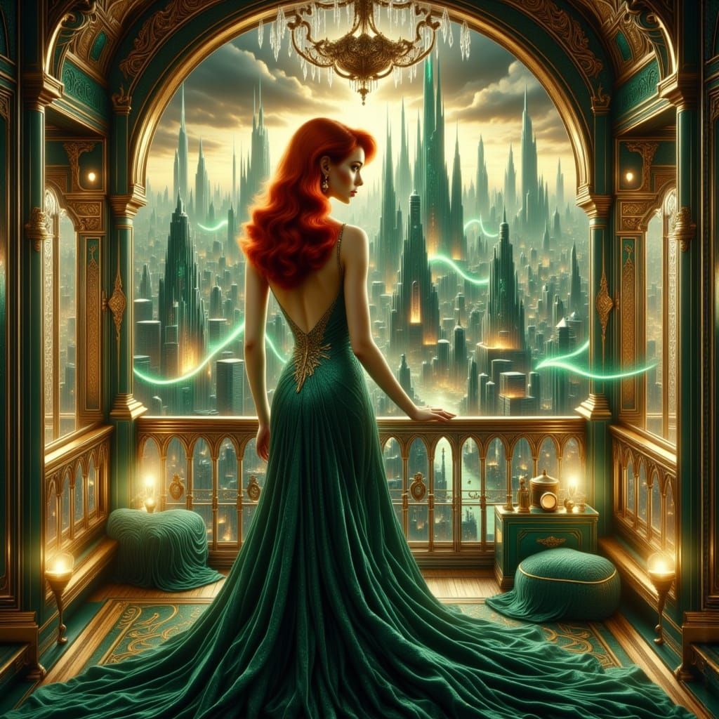 <lora:Beautiful Madness:1.0> <lora:Building Madness:1.0> <lora:Building Magic:1.0> Art Deco illustration. A glamorous re...