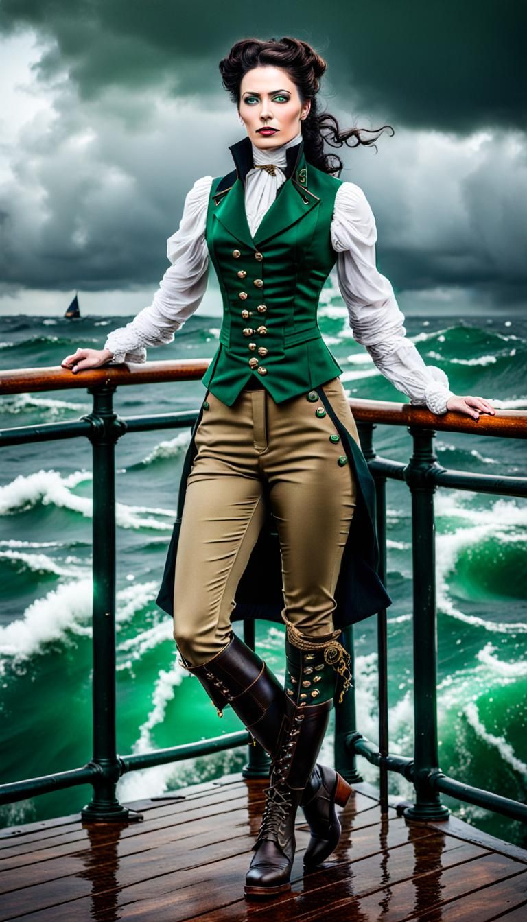 Steampunk Irishwoman on Stormy Seas