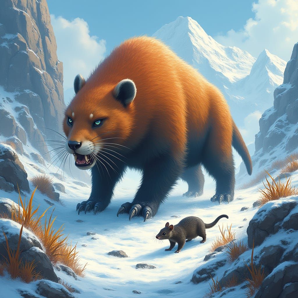 Majestic, Furry Beast Stalks Prey in Snowy Mountains