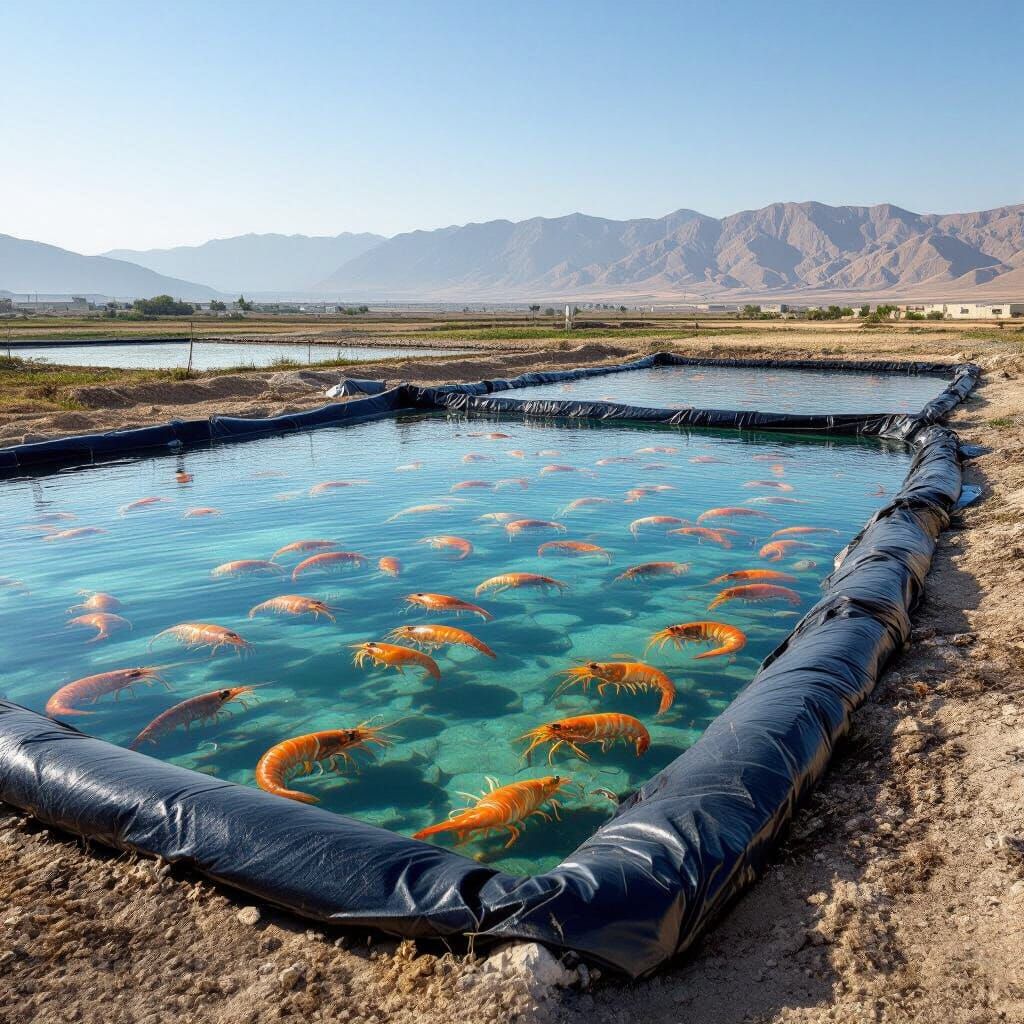 Shrimp Farm Pond with Geomembrane in Bushehr