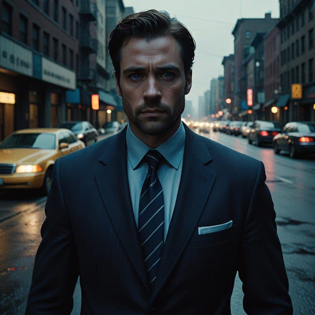 Rugged Businessman with Piercing Blue Eyes