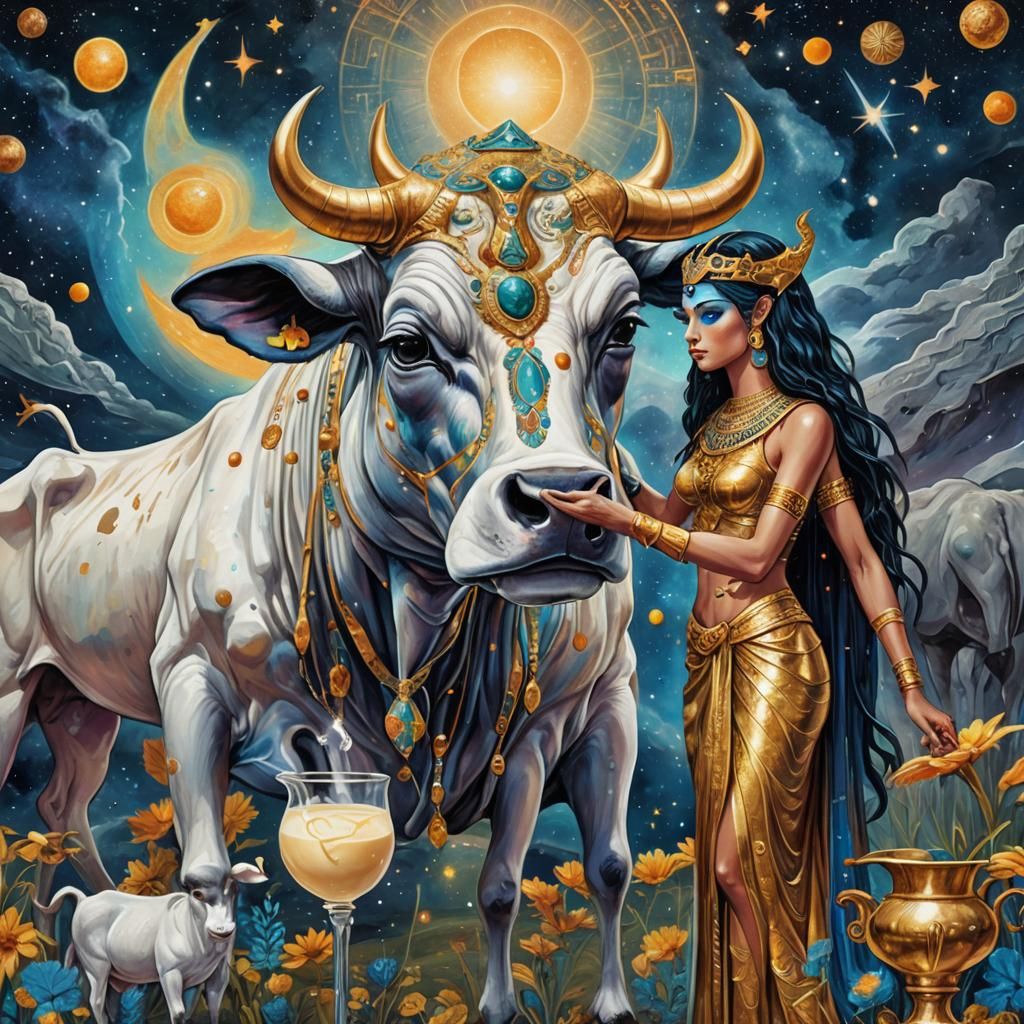 Hathor Nursing Pharaoh in William Blake Style