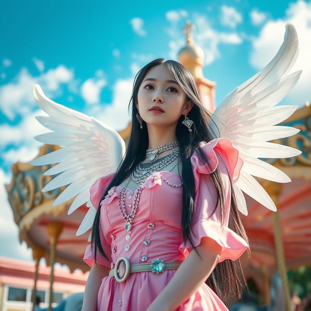 Ethereal Asian Girl Portrait with Angelic Wings