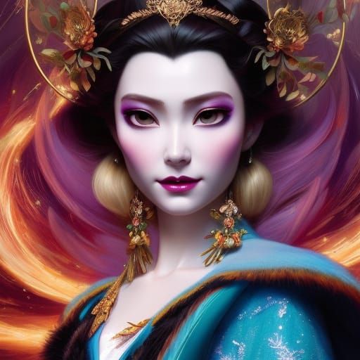 Death Goddess in Kimono, Art Nouveau Portrait