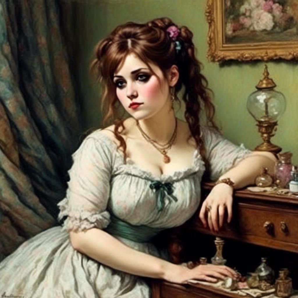 Perfume Bottles on Dresser in Impressionist Style