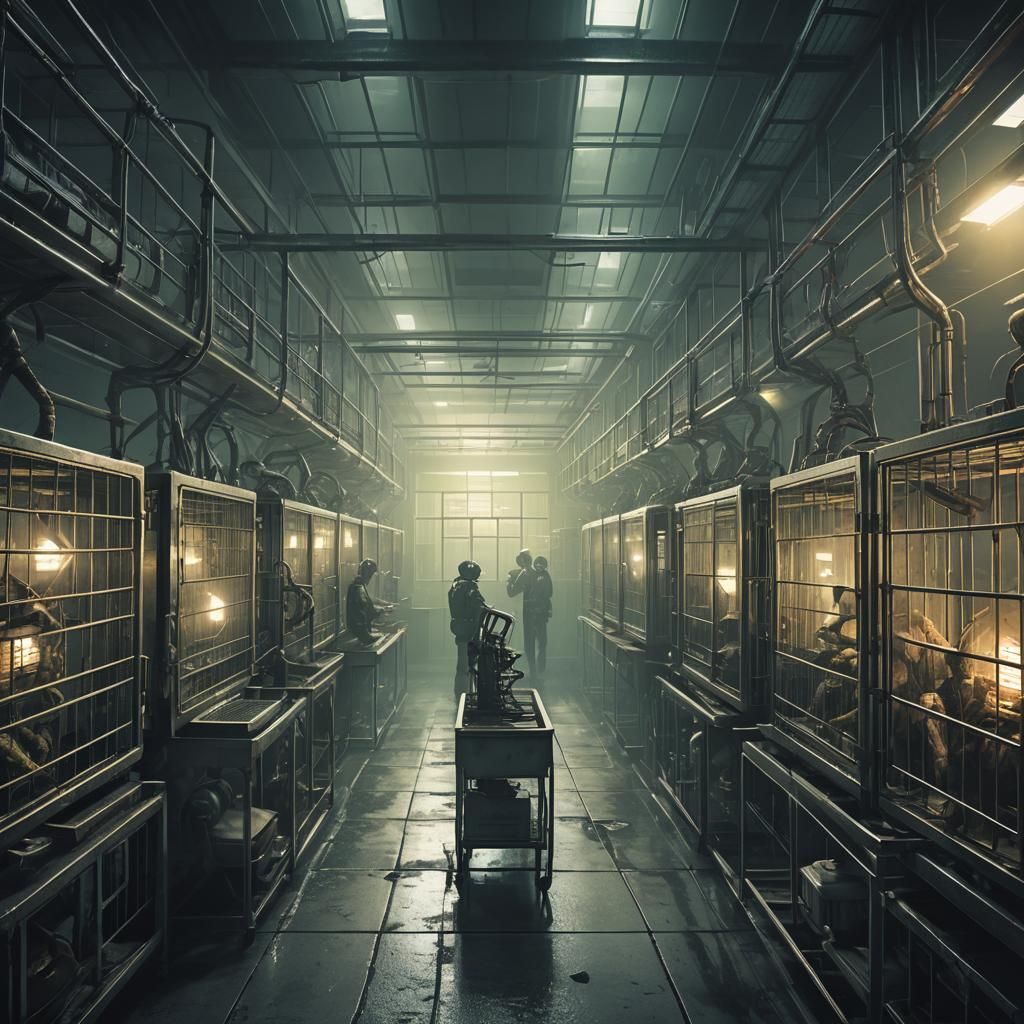 Eerie Sci-Fi Laboratory with Caged Creatures