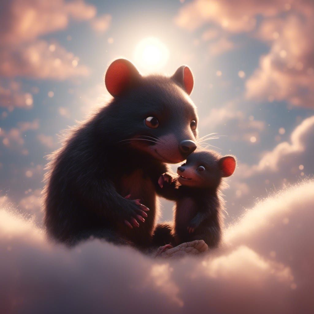 Affectionate Tasmanian Devil Mother and Baby