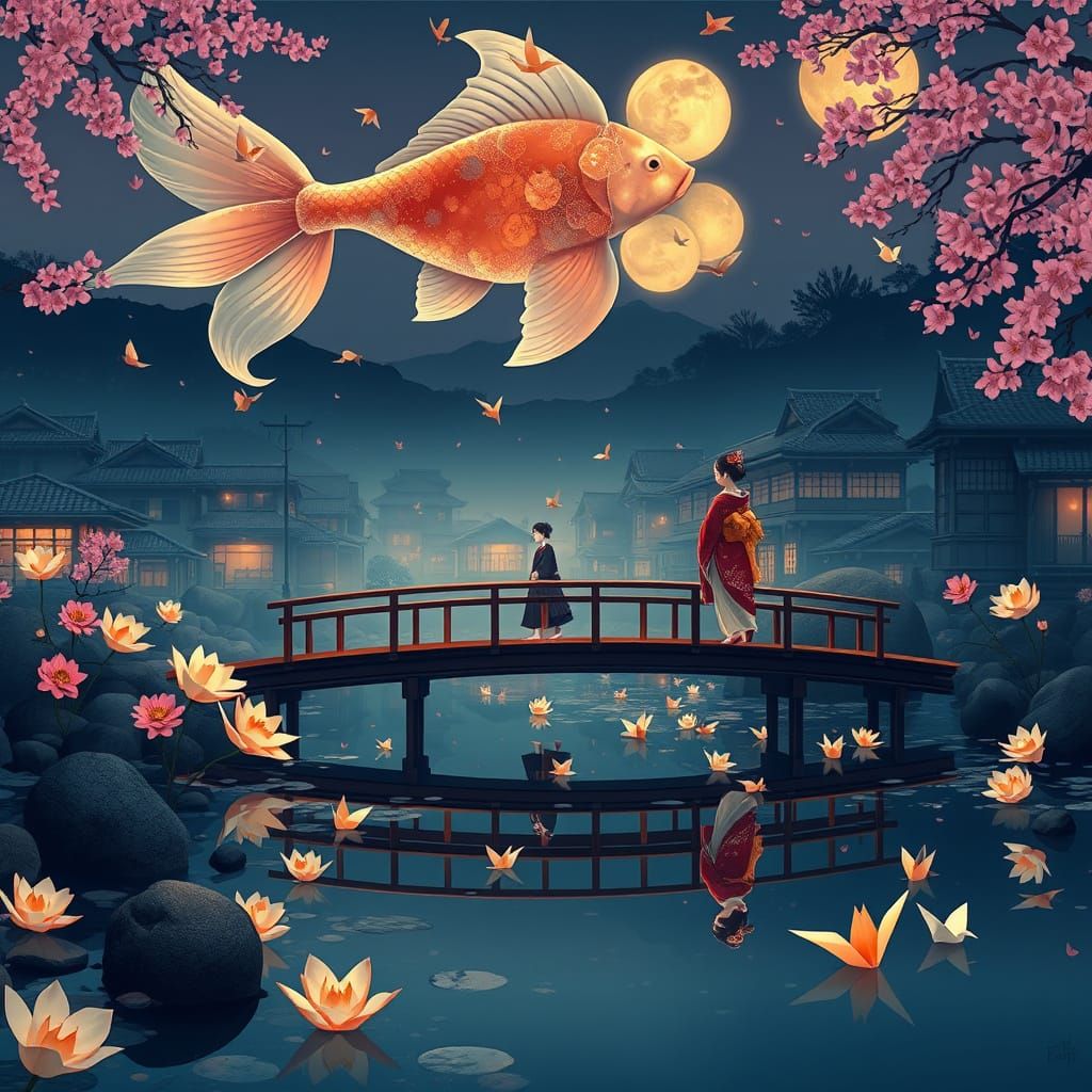 Geisha and Koi in Edo Japan, Ghibli-esque