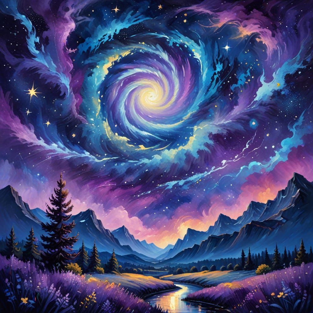 Gouache Starry Night: Infinity Celestial Expanse