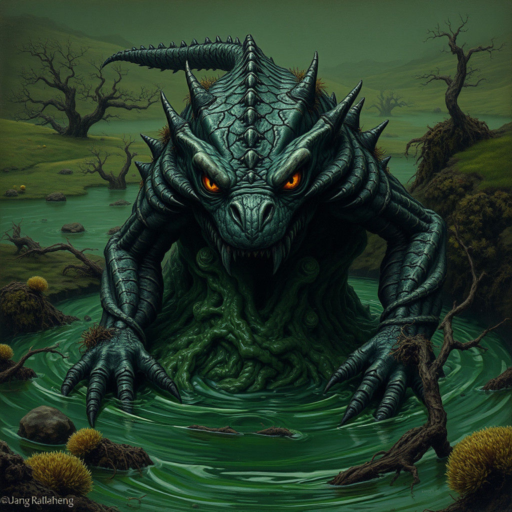 Fearsome Swamp Monster Rising From Murky Bog