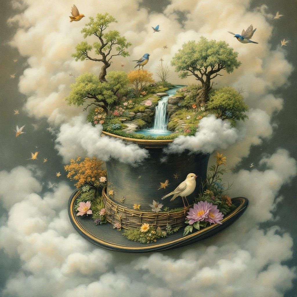 Victorian Bird Sanctuary Hat in Watercolor Style