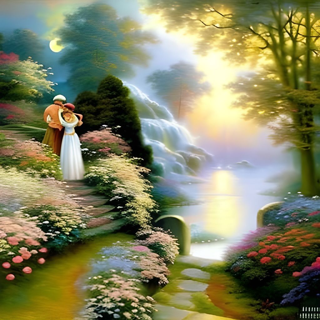 Romantic Rose Garden in Moonlight: Ethereal Fantasy Art