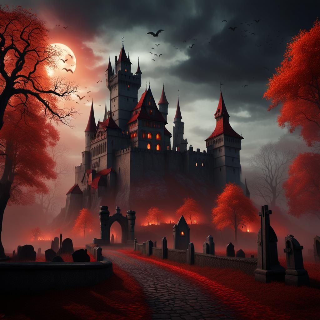 Dark Gothic Horror: Dracula's Castle with Ghosts