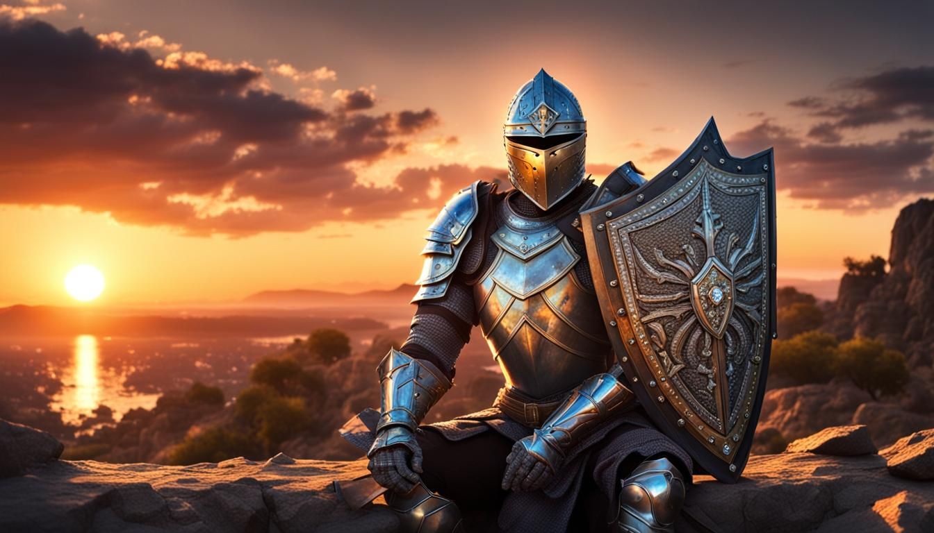 Knight in Diamond Armor at Sunset: HDR, 4K