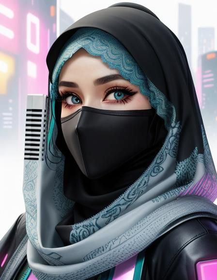 Beautiful Muslim Woman in Cyberpunk Neon
