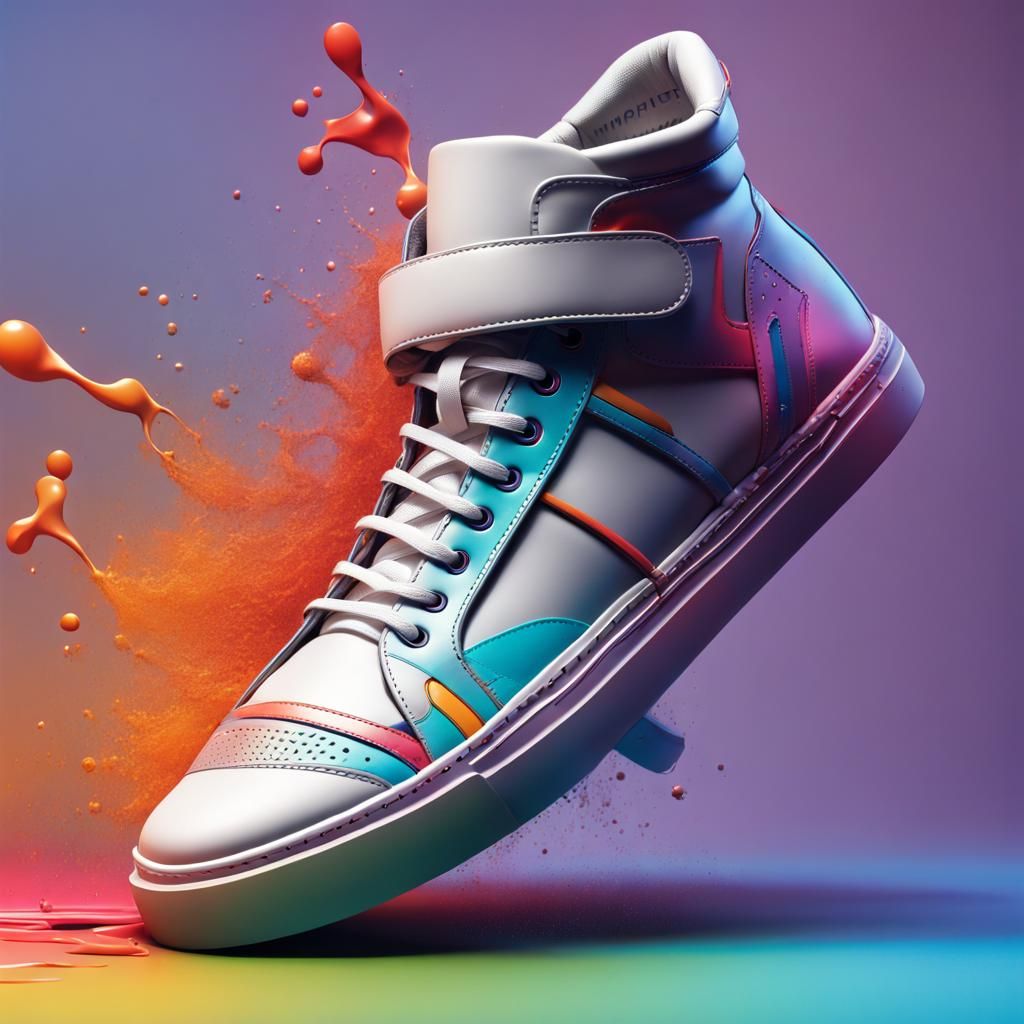 Hyperrealistic Futuristic Sneakers in Splash Art Style
