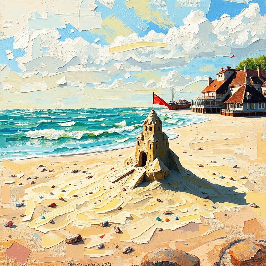 Hyperrealistic Summer Beach Sandcastle in Mixed Media
