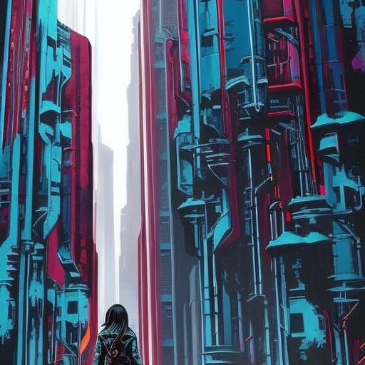 Cyberpunk Female in High City: Graffiti Art