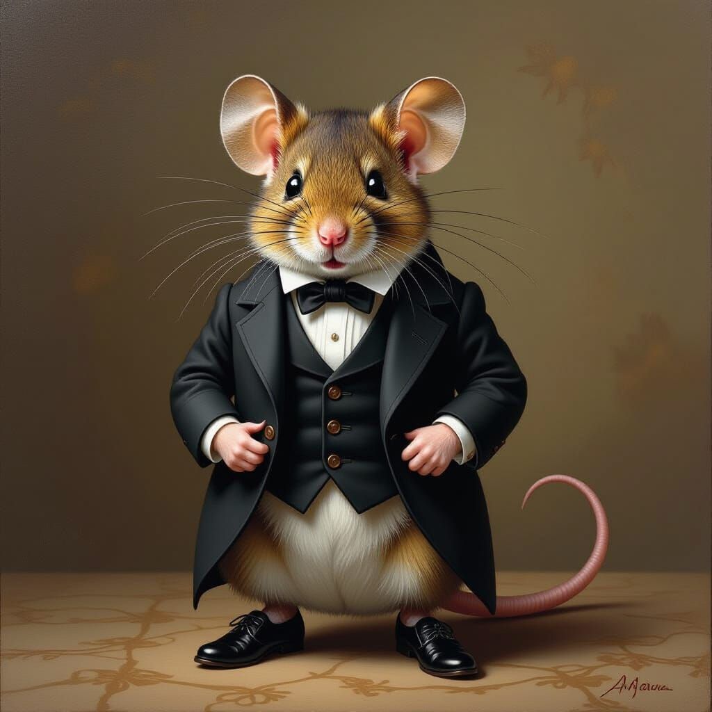 Anthropomorphic Mouse in Suit as Textured Oil Painting