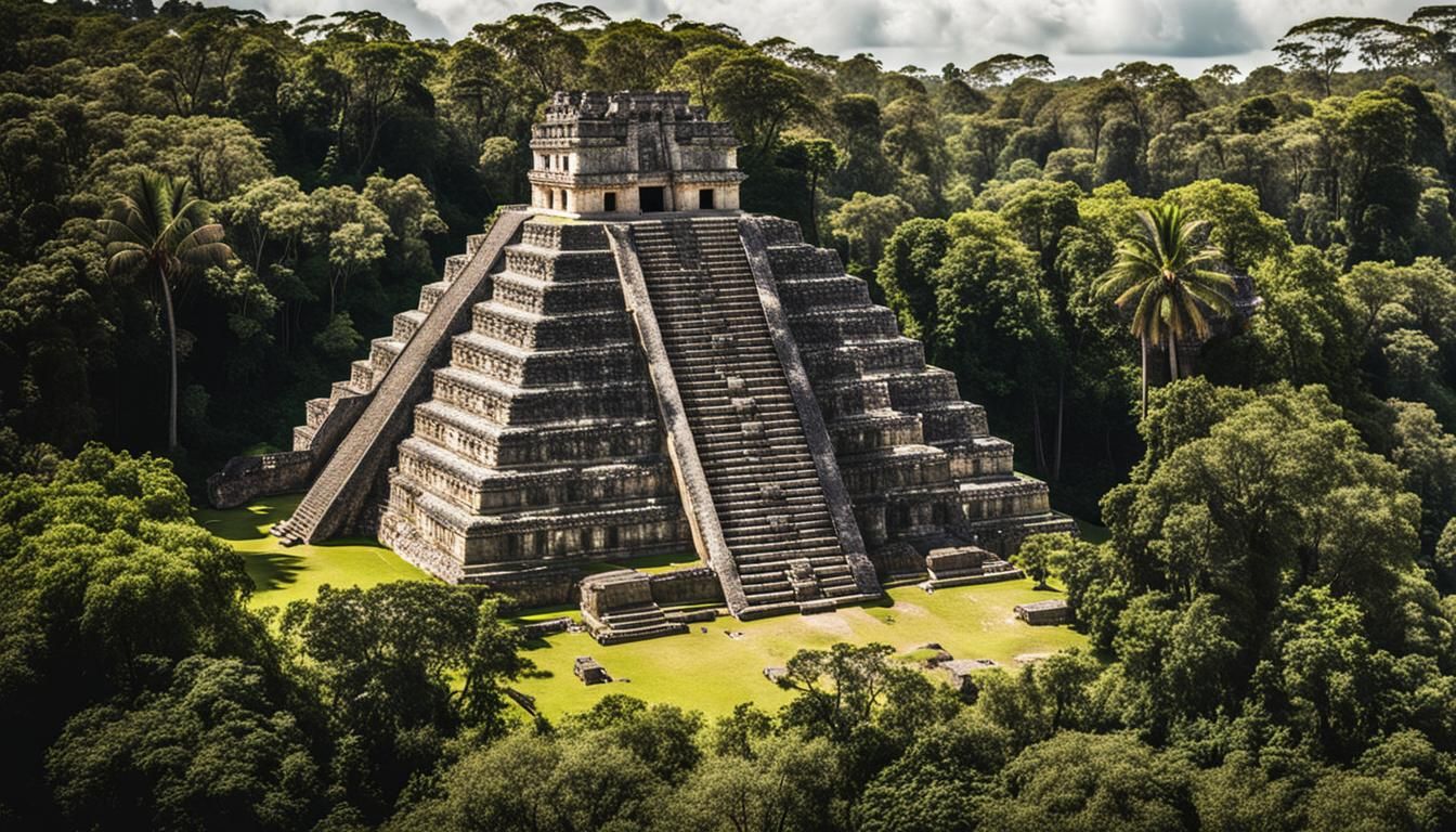 Mayan Temple in Lush Jungle Landscape