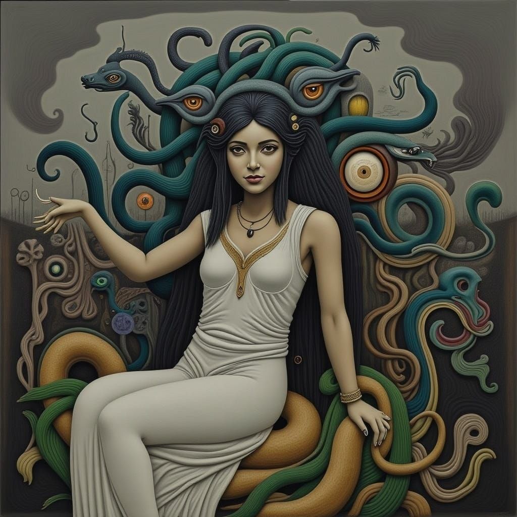 Medusa in Biomechanical Surrealist Style