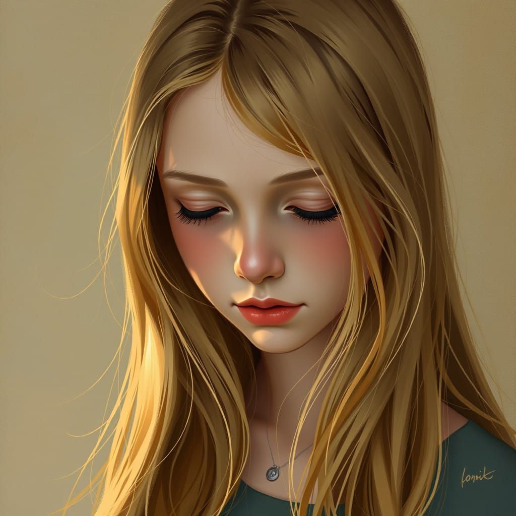 A Portrait of a Young Woman with Melancholic Expression