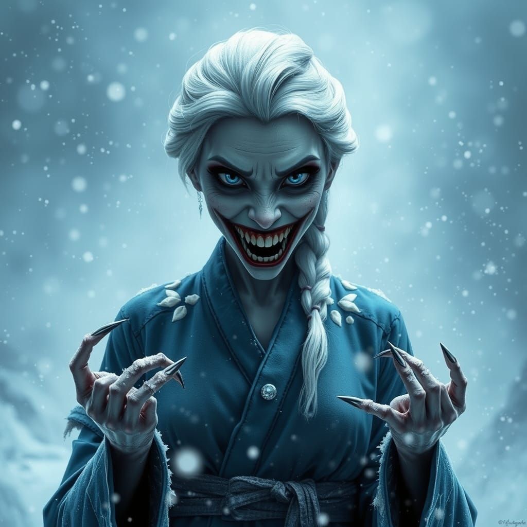 Eldritch Elsa: Yuki Onna's Sinister Grin Unleashes Horror