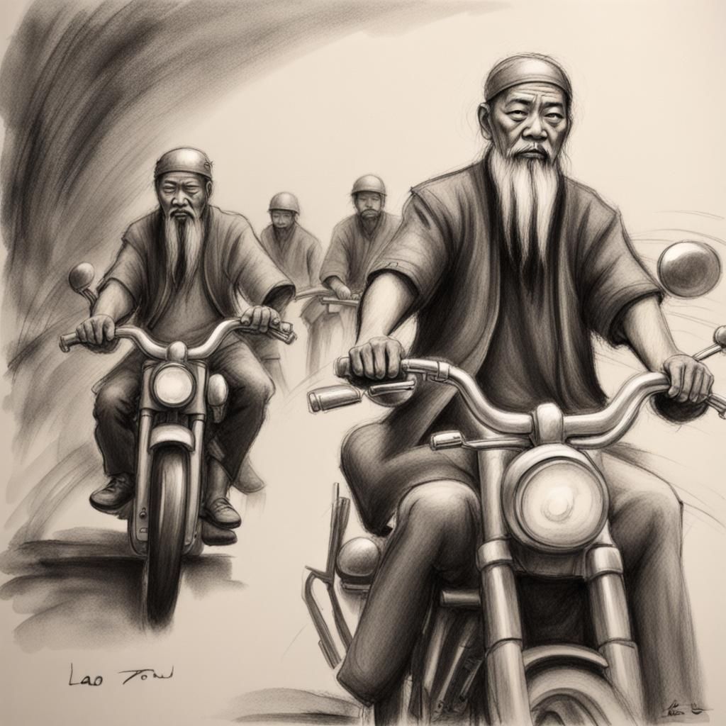 Lao Tzu as Biker Gang Member, Charcoal Sketch