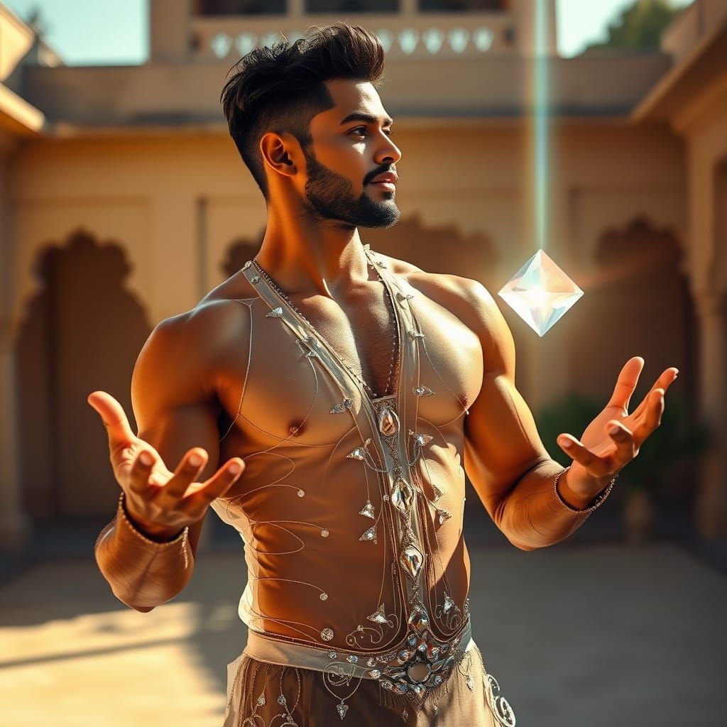 Indian Man in Crystal Jumpsuit with Prism
