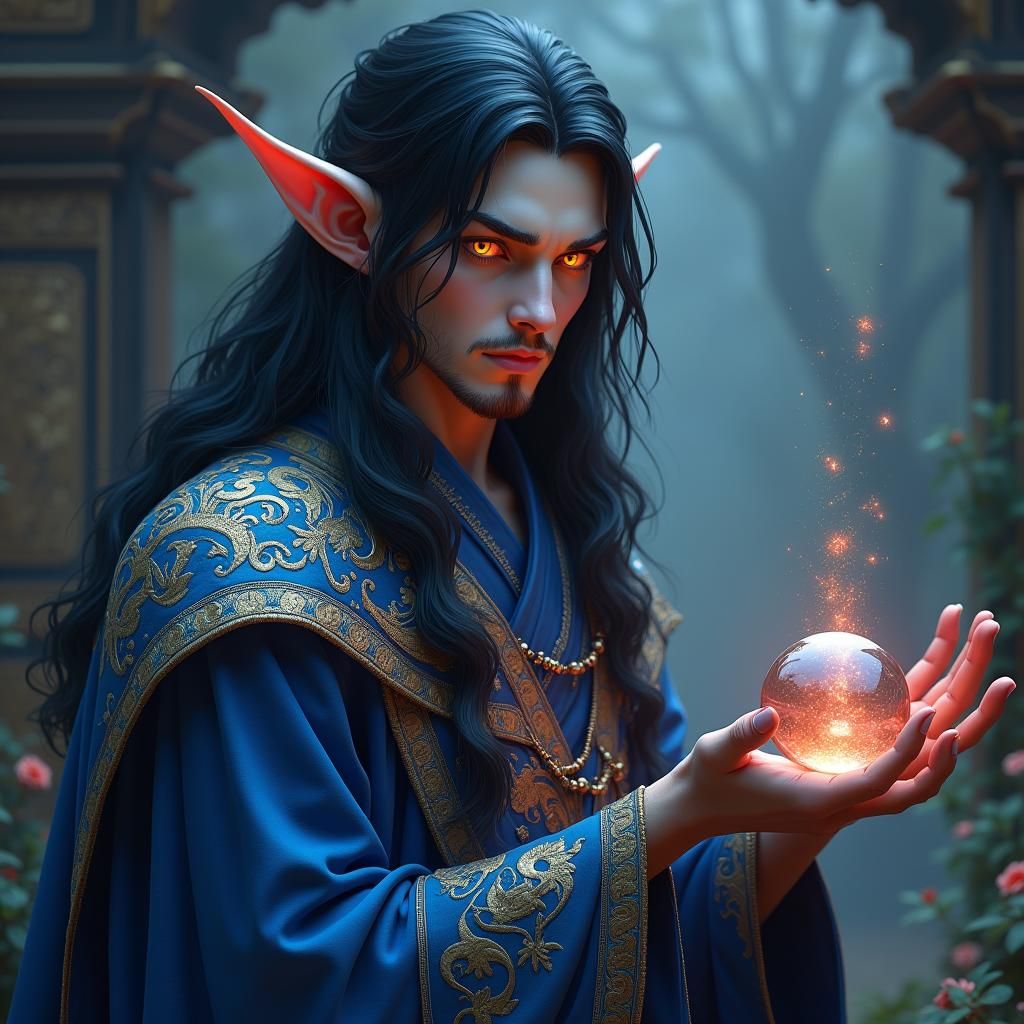 Half-Elf Sorcerer with Dragon Scales, Fantasy Art