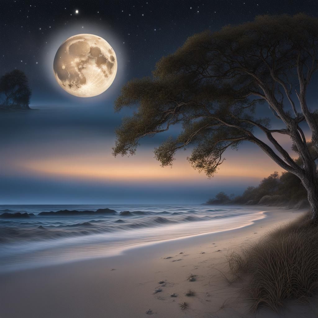 Romantic Beach Scene Under Twinkling Stars