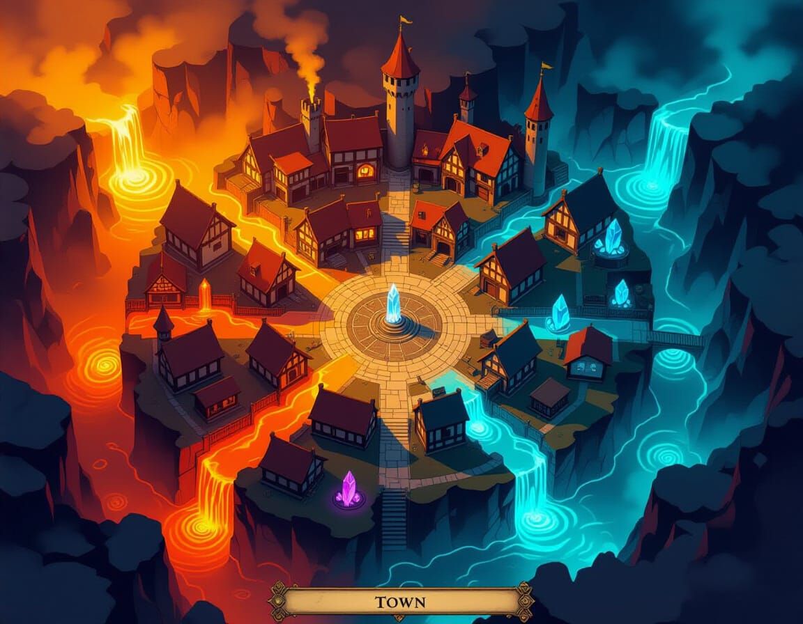 Detailed 2D D&D Battlemap of a Spiral City