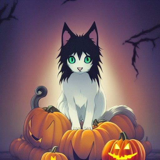 Halloween Cat in Anime Style