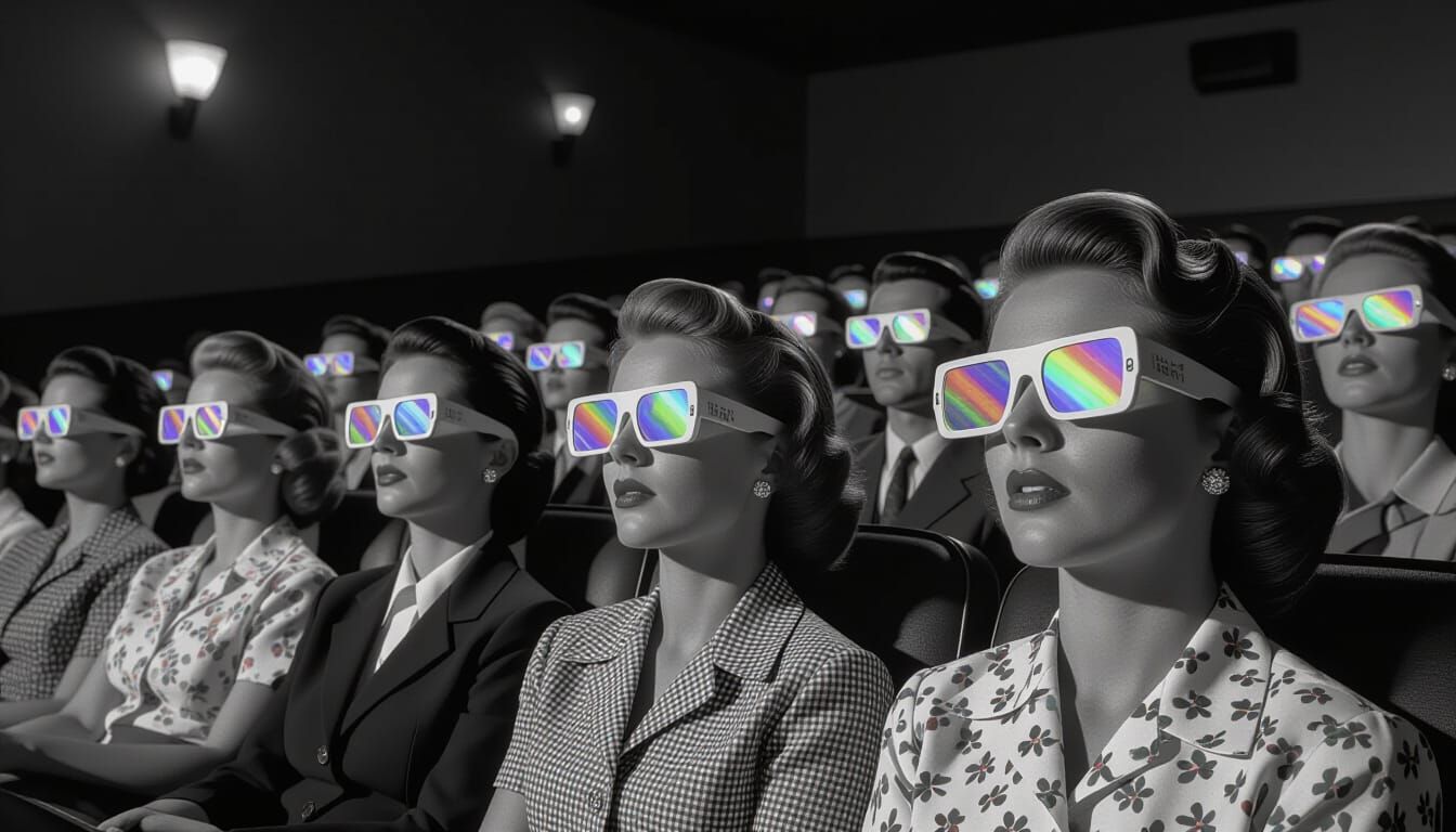 Pleasantville audience watching "Cat on a Hot Tin Roof" with...