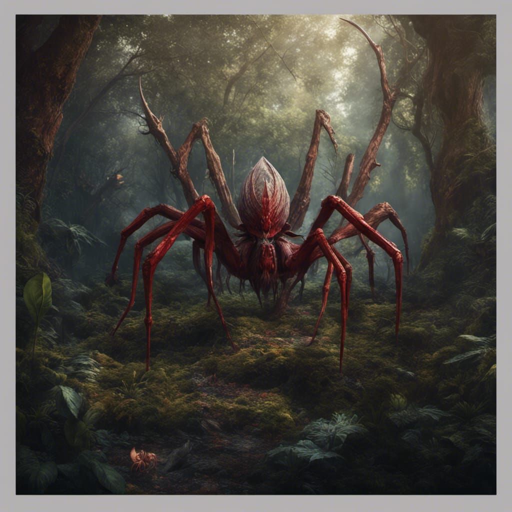 Lucifer in Forest with Spiders: Fantasy Concept Art