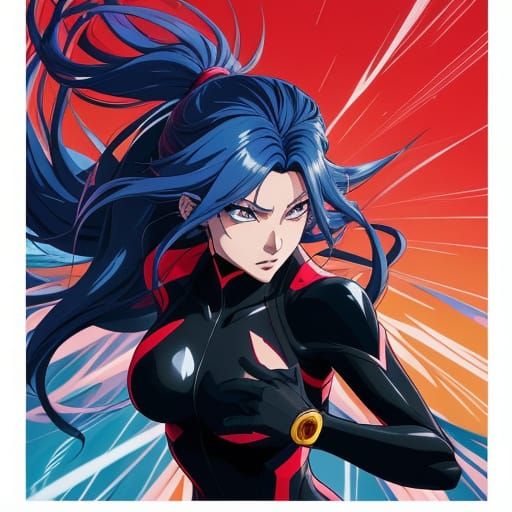 Manga Style Woman on Rooftop with Dynamic Linework