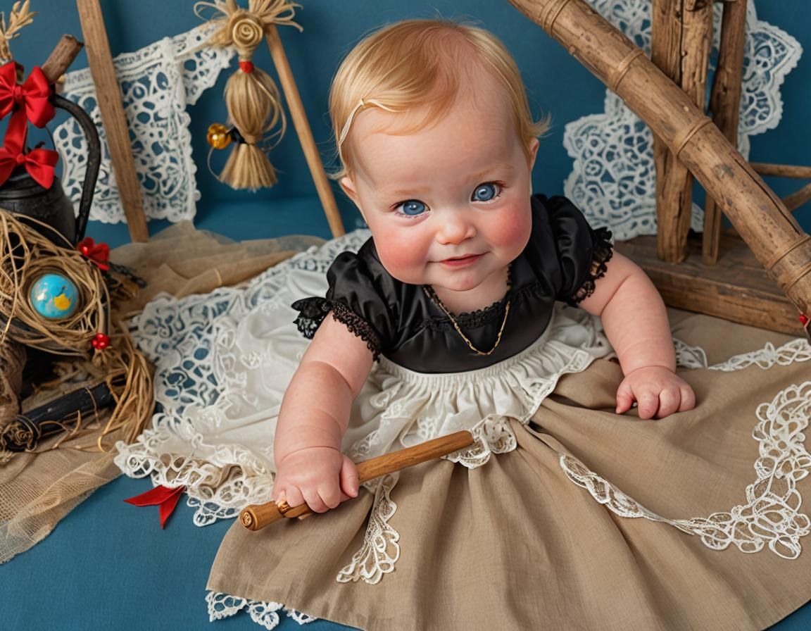 Baby Witch Soaring in Anime-Inspired Sky