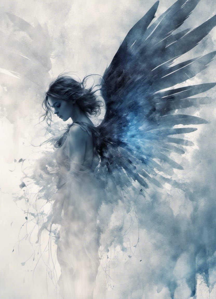 Ethereal Angel Silhouette with Shimmering Wings