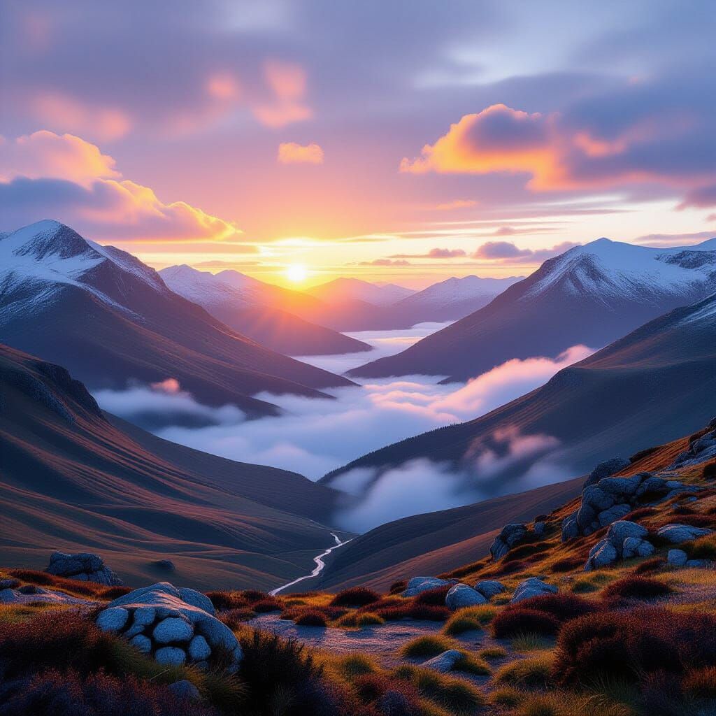 Scottish Highlands Sunset: Hyperrealistic Vista