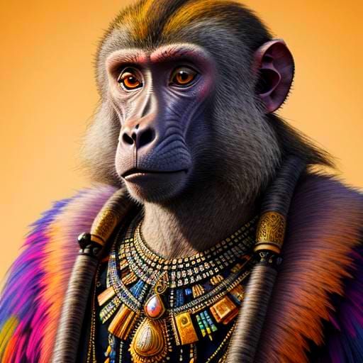 Baboon in Futuristic Clothing: Hyperrealistic Portrait