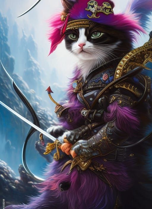 Pirate Kitten with Rapier in Vibrant Splash Art Style