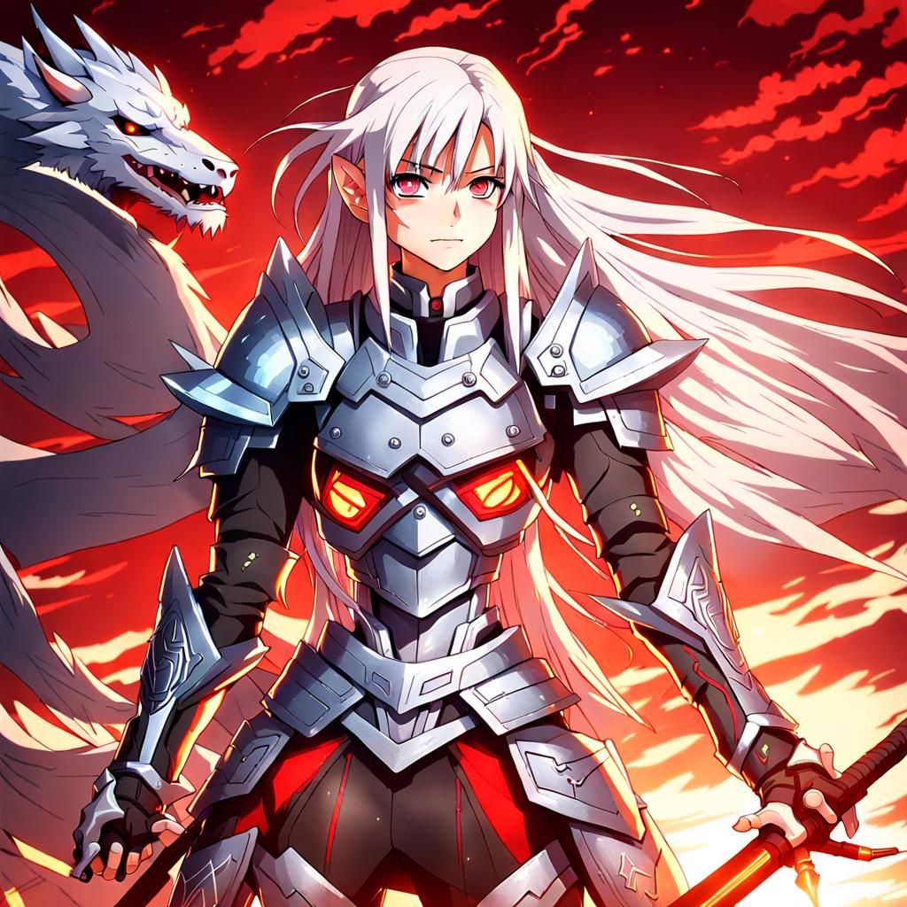Anime Warrior with Platinum Dragon Armor