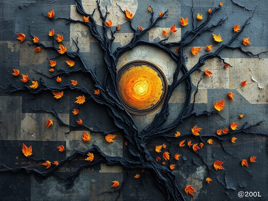 Autumn Mood in Expressive 3D Collage Art