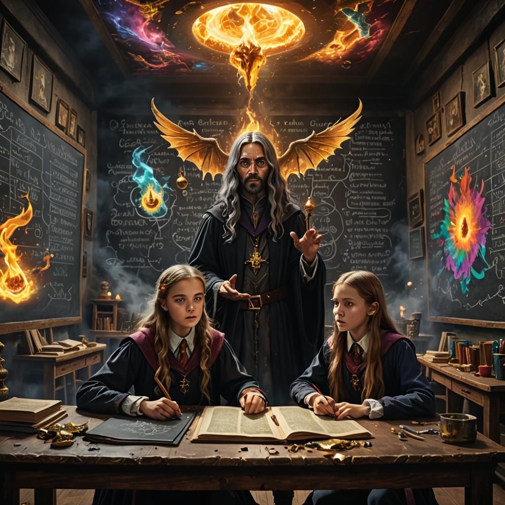 Wizard School Classroom in Psychedelic Style