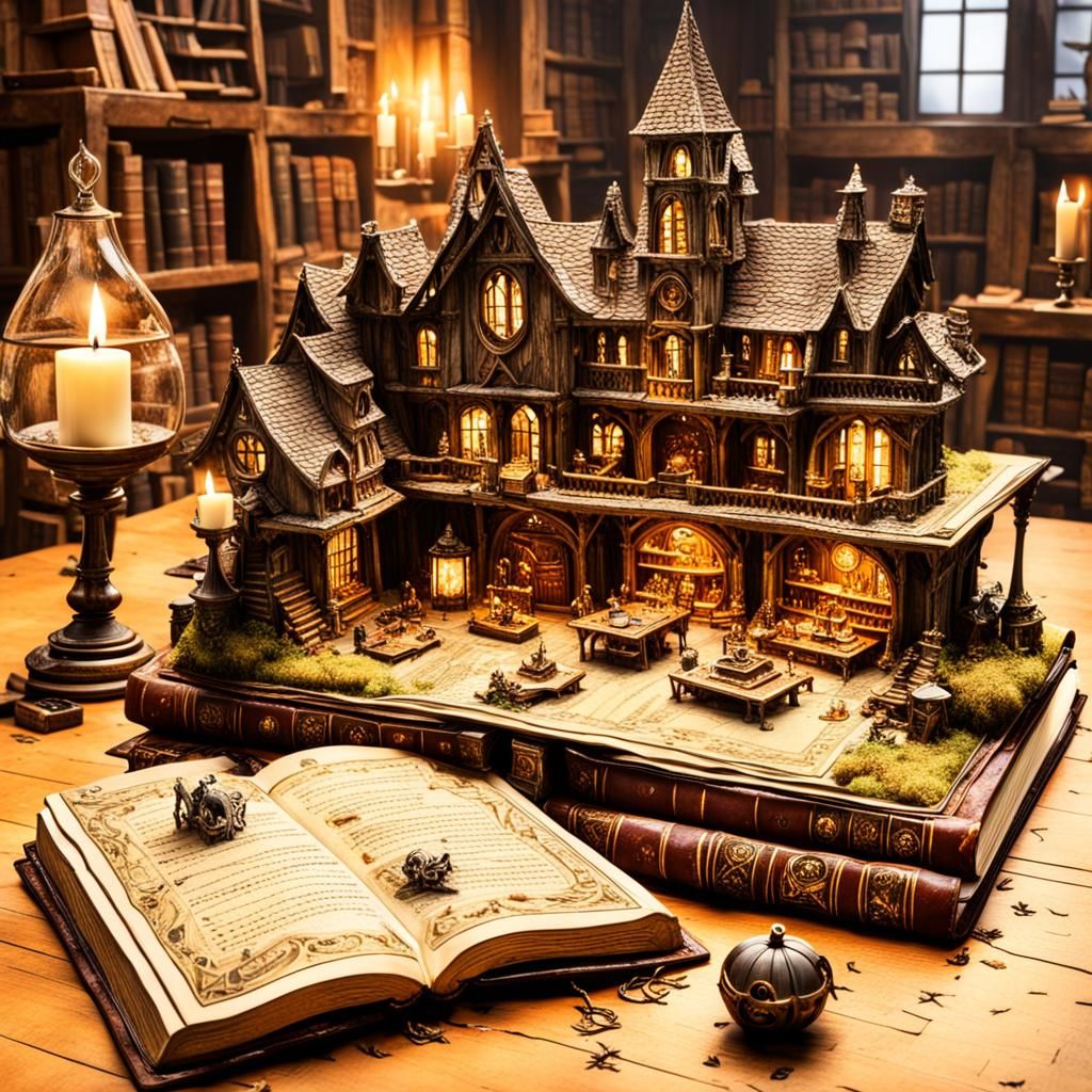 Magical World Emerges from Spell Book: 3D Digital Art