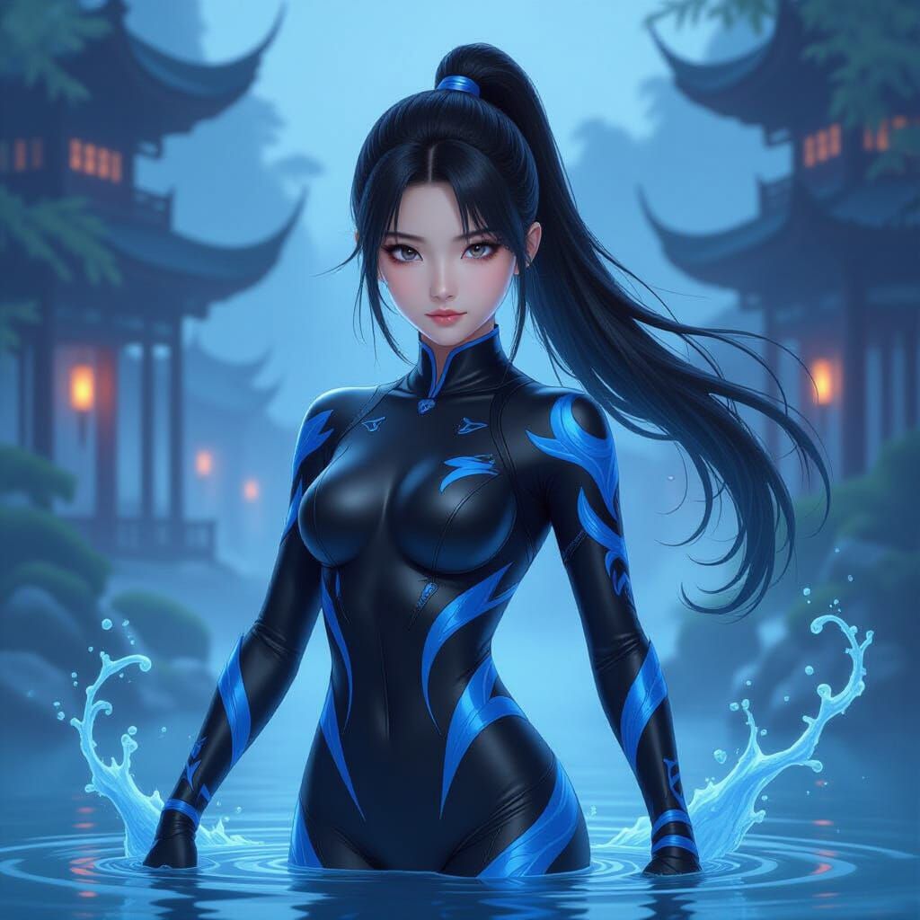 Korean Water Ninja in Anime Concept Art Style